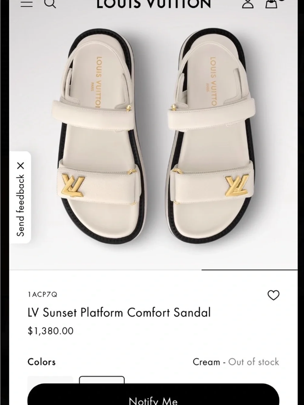Louis Vuitton Cream Leather LV Platform Sandal with Gold Hardware